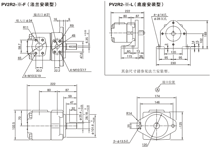 PV2R2-41/47/53/59/65系列<a target='_blank'><u>油研葉片泵</u></a>尺寸